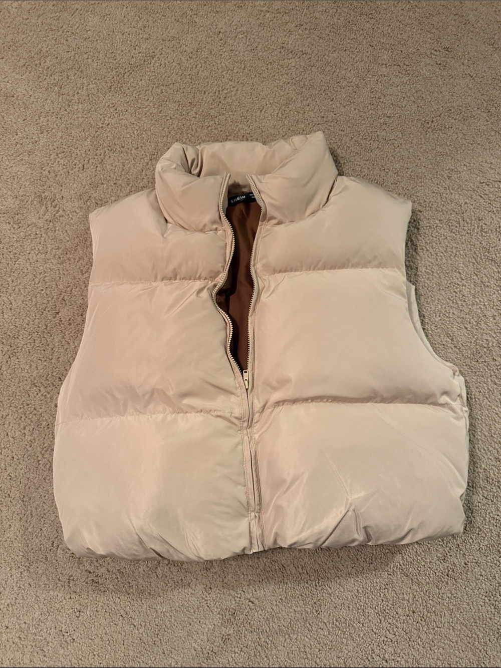 SHEIN Cream Puffer Vest with High Collar